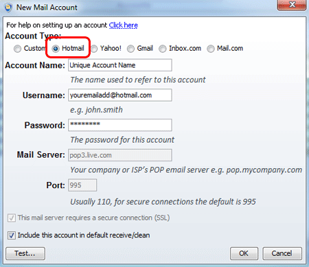 How to add a hotmail account to InboxGuardian